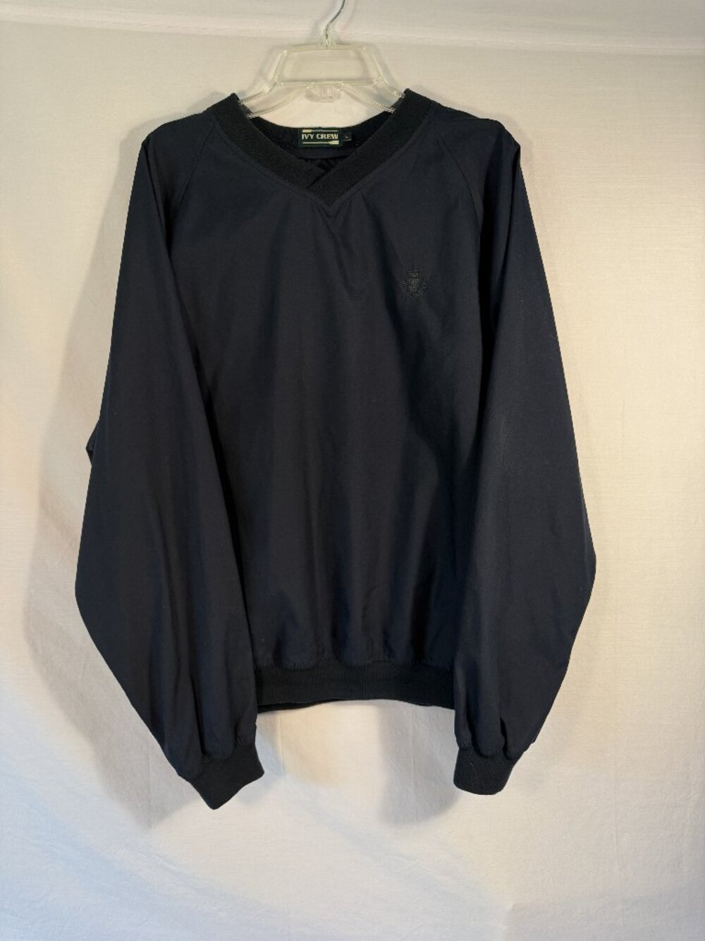 Ivy Crew Men's V-Neck Windshirt Pullover Jacket Black Large L